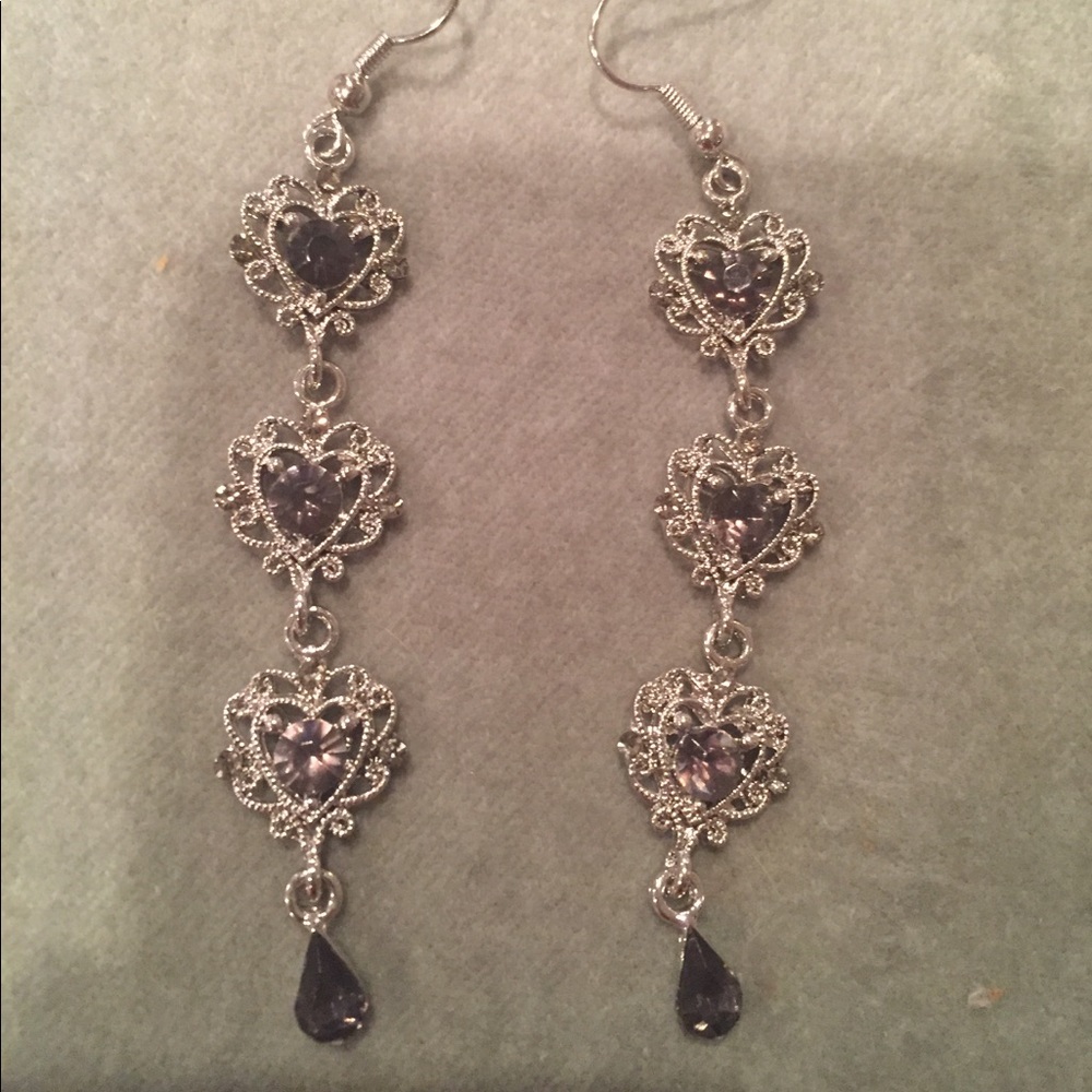 Gorgeous Silver and Gray Stoned Dangling Earrings